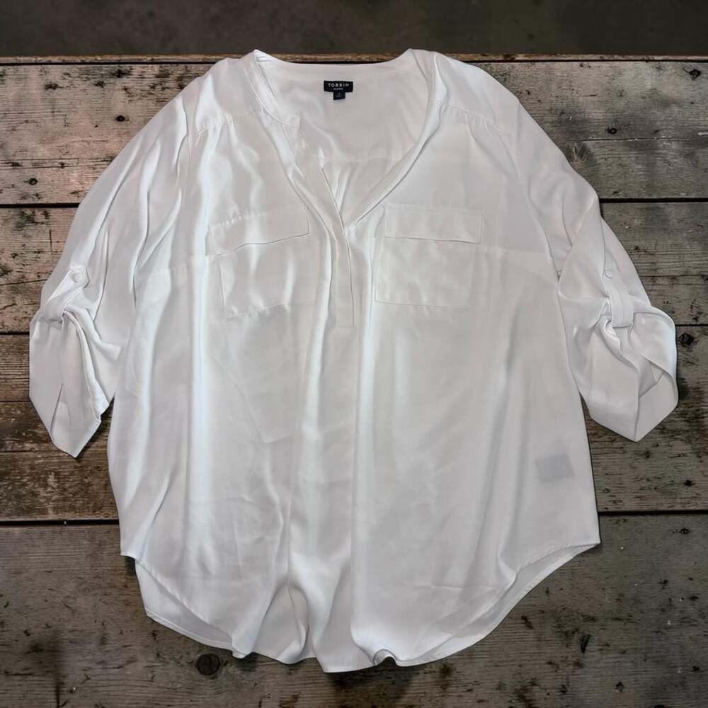 Torrid Harper White Georgette 3/4 Sleeve Pullover Blouse Size 2